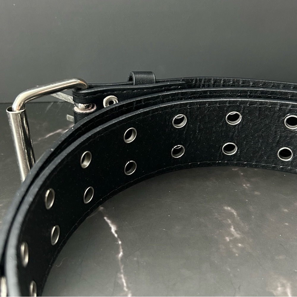 Women's Black Double Prong Leather 53” Belt - Picture 4 of 4